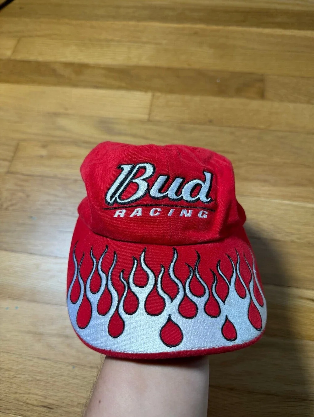Y2K Bud Light Racing Red Flame Embroidered Baseball Cap Kids